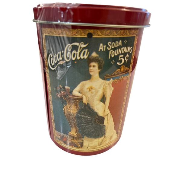 Vintage Coca-Cola Tin Canister Collectible Victorian Ladies Red Storage Tin - Picture 2 of 5